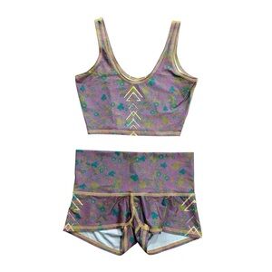 Teeki Yoga Meadow Sun Shorts Lover Tank Set Top Bottom Size Small Floral 2 Piece